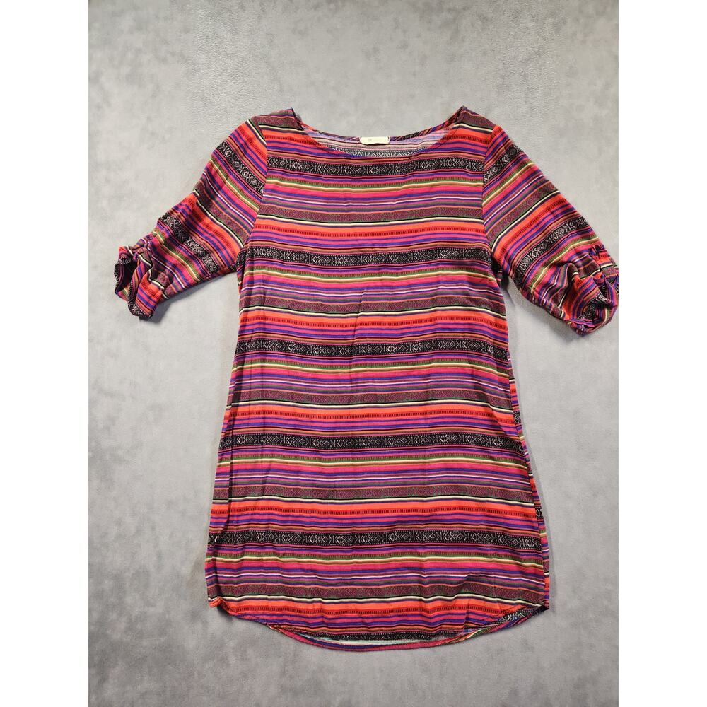 Everly Shirt Dress Size Small S Aztec Multicolor Striped Geometric 3/4 Sleeve